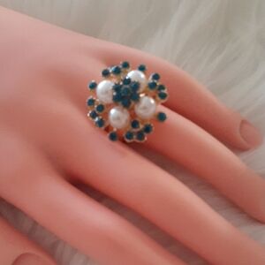 Blue and Pearl Floral Ring